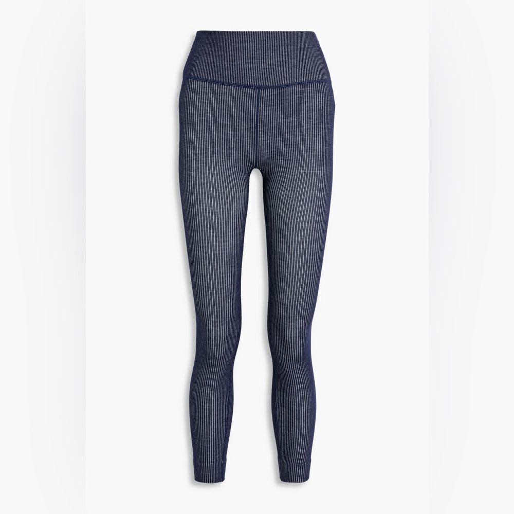Cordova Stowe Cropped Ribbed Wool-blend Leggings NWT Navy Blue M/L